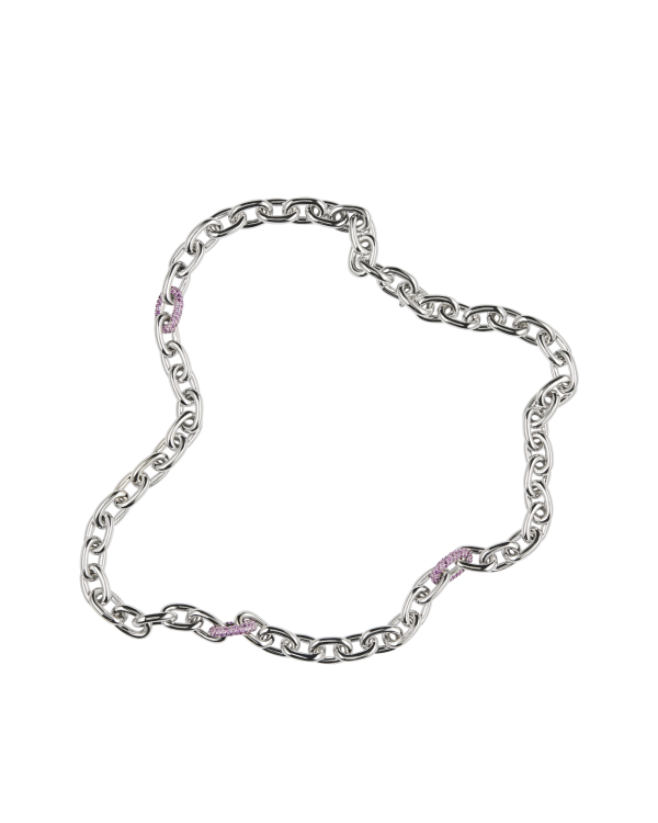 Tri Pavé Seamless Link Necklace, Amethyst