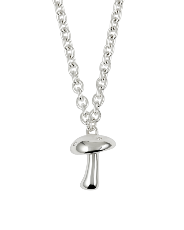Stoned Shroom Pendant Chain Necklace, Diamond