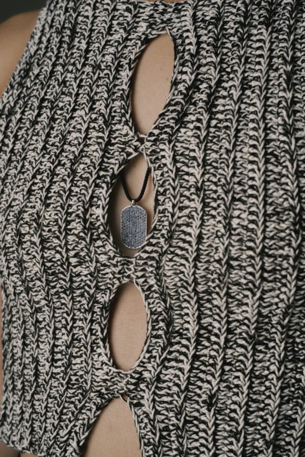Maii Frosted ID Necklace, Blue Sapphire