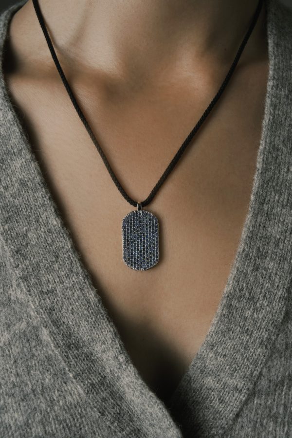 Maii Frosted ID Necklace, Blue Sapphire