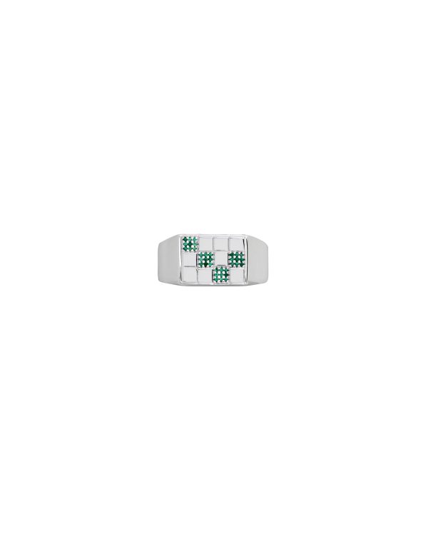 Zigzag Pavé Chata Signet Ring, Emerald