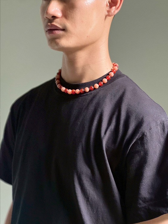 Duo Meen Necklace, Red and Orange Agate