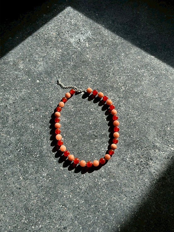 Duo Meen Necklace, Red and Orange Agate