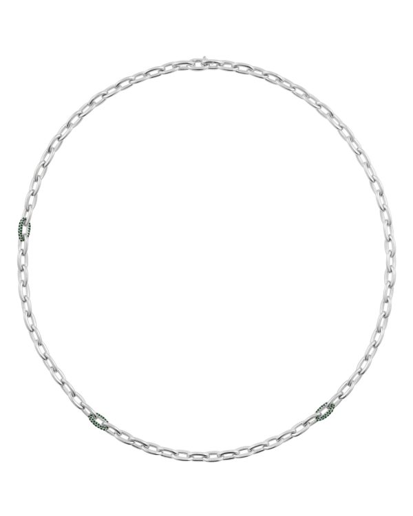 Tri Pavé Baby Seamless Link Necklace, Black Sapphire